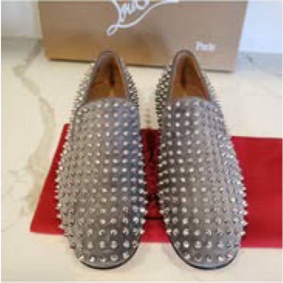 Christian Louboutin Gray Spiked Loafers main image 6
